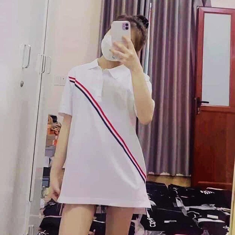 Áo phông nữ kiểu dáng đơn giản, áo polo viền chéo hè cộc tay