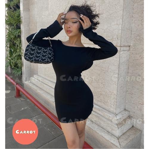 Đầm body sexy tay dài ôm hở lưng chất co giãn váy nữ tôn dáng sáng da chất xịn co giãn tốt carrotxinhdep