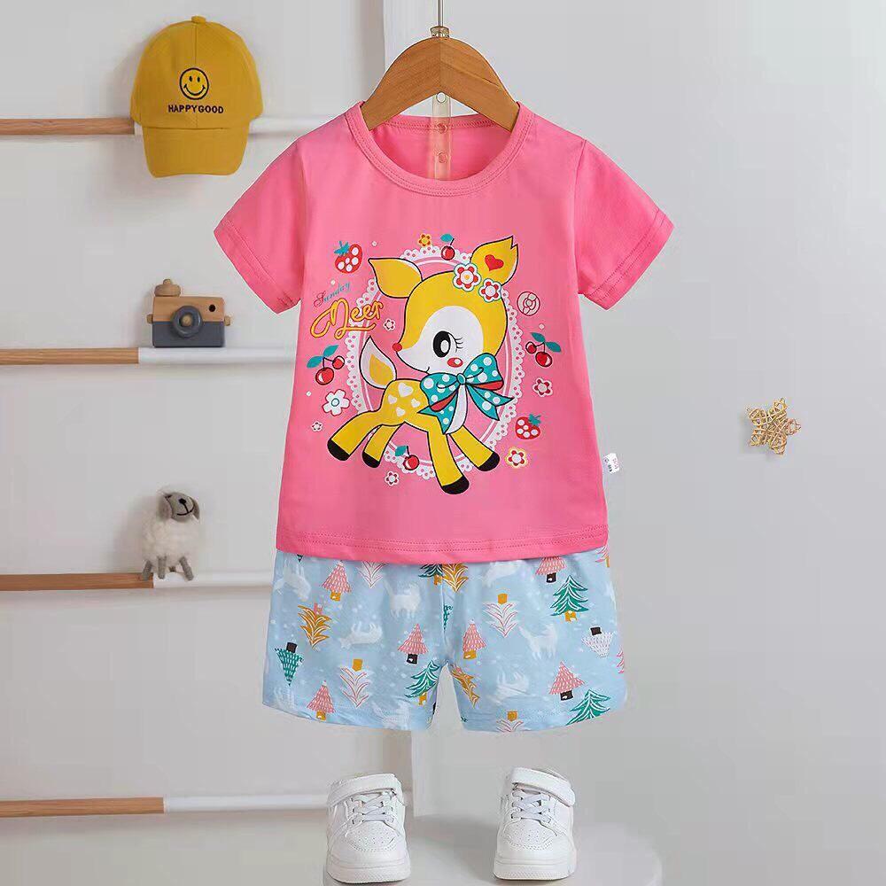 Bộ cotton côc tay cho bé gái PIKA KIDS Bộ xuất hàn Bộ quần áo hè mặc ở nhà cho bé từ 25-35kg