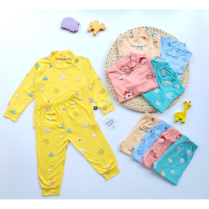 Bộ Dài tay cao cổ 3p Minky Mom chất thun lạnh cho bé trai be gái in hình dễ thương size 7-19kg