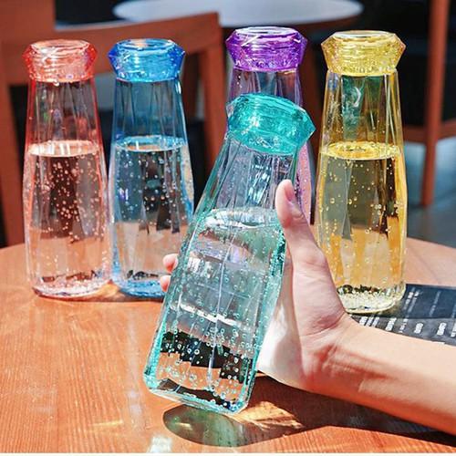 Sỉ 6,5k-Bình Nước Thủy Tinh Nhiều Màu Dáng Kim Cương Cao Cấp 430ml