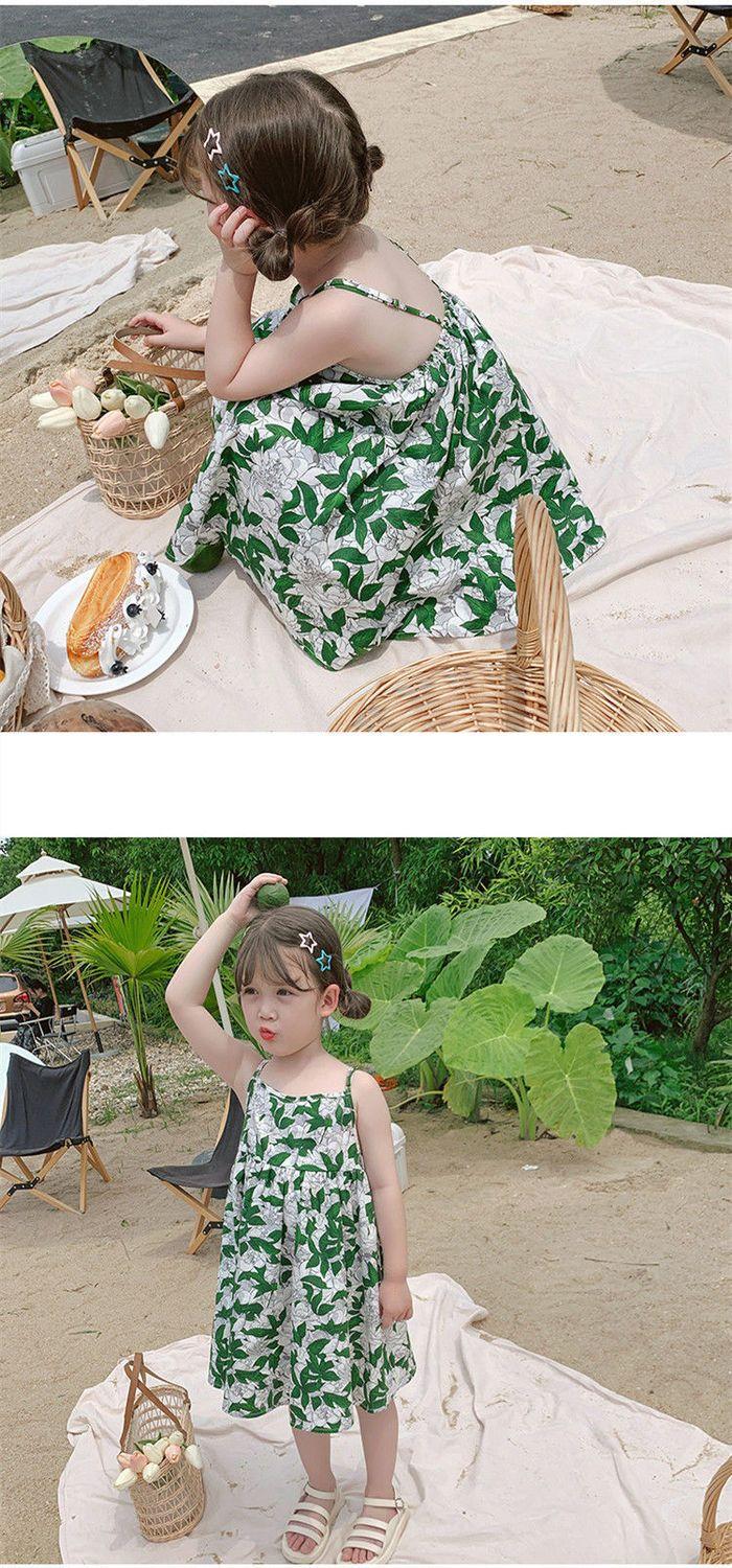 CHENGRUI Quần áo trẻ em 2023 cho bé gái Hàn Quốc phong cách phương Tây cô gái nhỏ sling váy trẻ em hoa mảnh đầm mùa hè váy công chúa