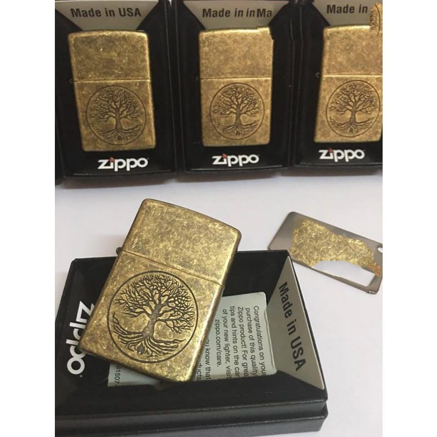 Bật Lửa Zippo Tree Of Life Antique Brass Chính Hãng Usa