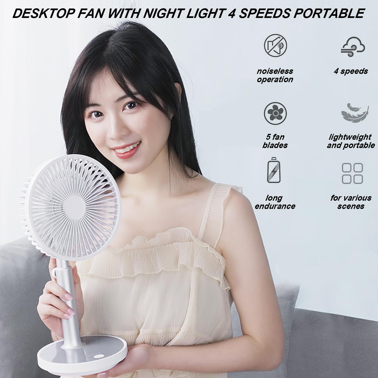 Quạt để bàn với ánh sáng ban đêm có thể điều chỉnh độ cao, quạt 4 tốc độ