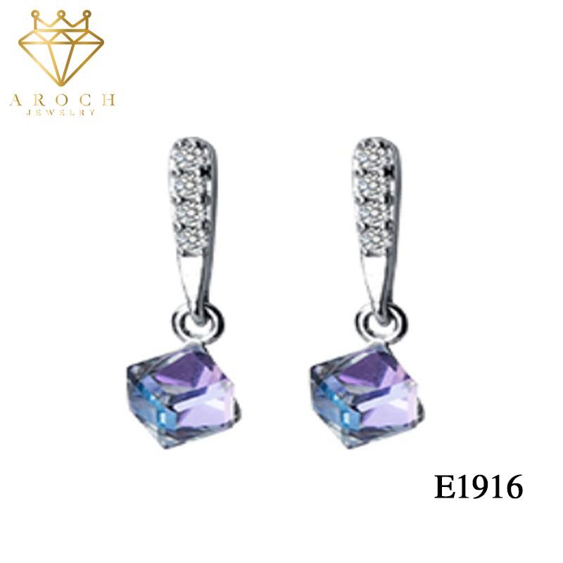 Khuyên tai bạc Ý s925 đá vuông lấp lánh E1916 - AROCH Jewelry