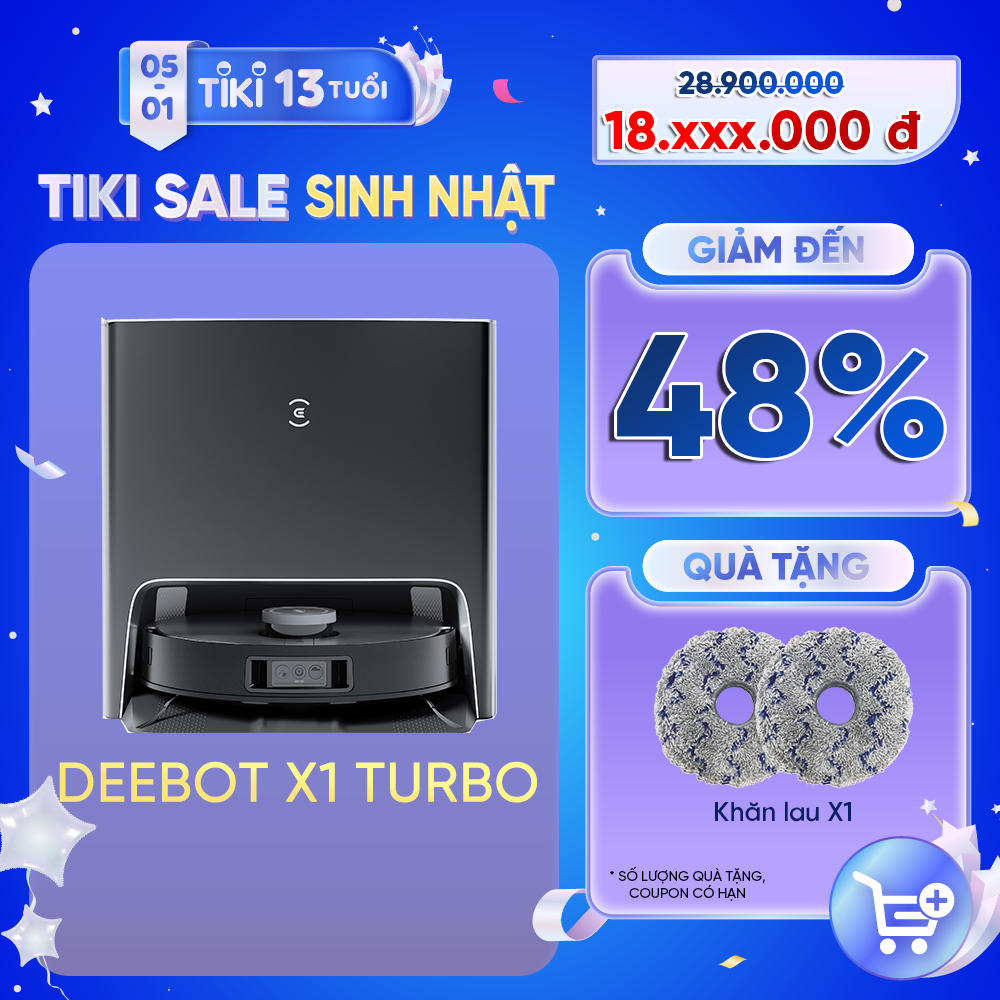 Robot hút bụi Deebot X1 Turbo_Bản Quốc Tế _Tự động giặt khăn lau_Lực hút 5000Pa_Hàng chính hãng_BH 24 tháng