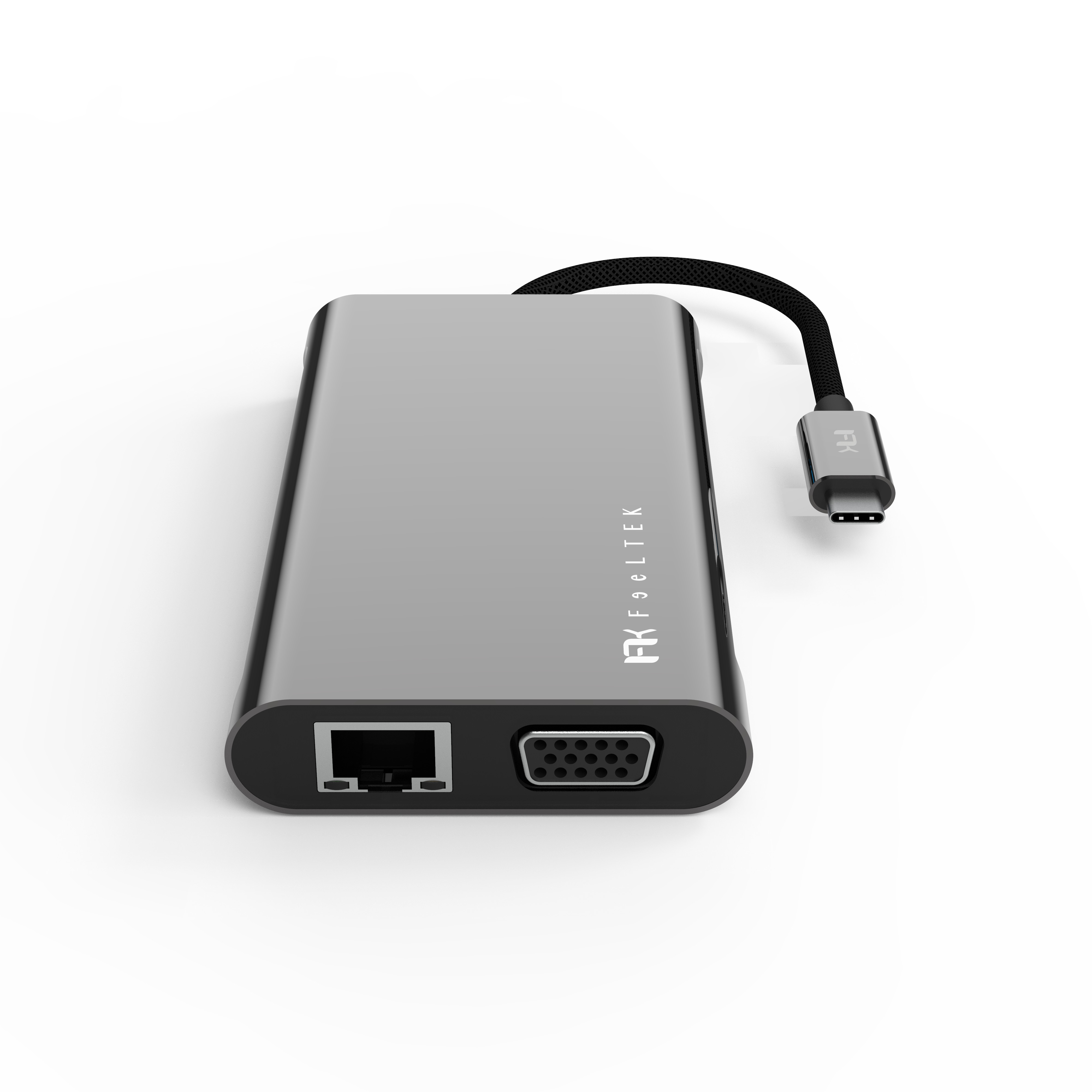 Hub USB Type-C Feeltek 11 in 1 đa chức năng HDMI/ VGA/ RJ45/ PD/ USB/ TF/ SD/ 3.5mm - Hàng Chính Hãng