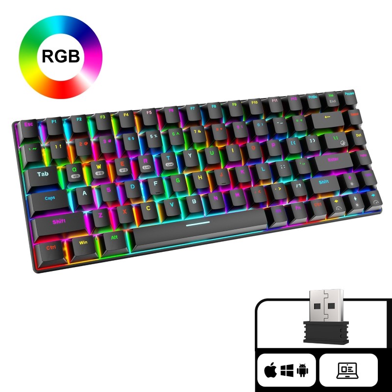 Bàn Phím Cơ không dây mini Đa kết nối RF84 Led RGB Black Gaming cho máy tính