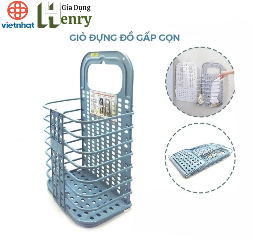 Giỏ đựng đồ gấp gọn thông minh Việt Nhật 3379 tặng móc dính trong,giỏ treo tường đựng quần áo đồ dùng nhà tắm