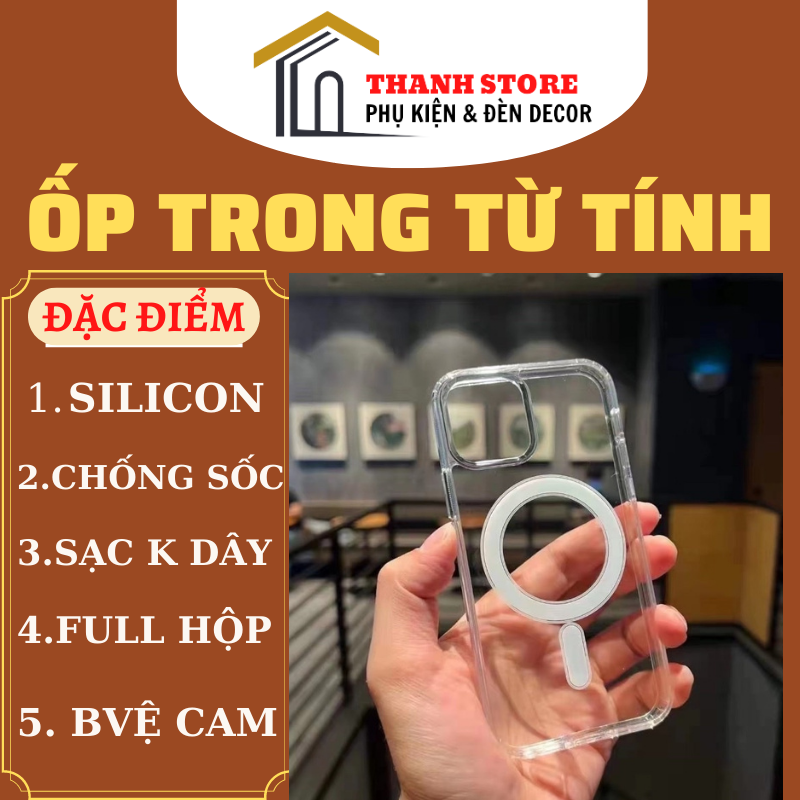 Ốp lưng điện thoại trong suốt hỗ trợ sạc từ tính cho iphone (Full box) X/xsmax/11/12/13/14/pro/max/14promax