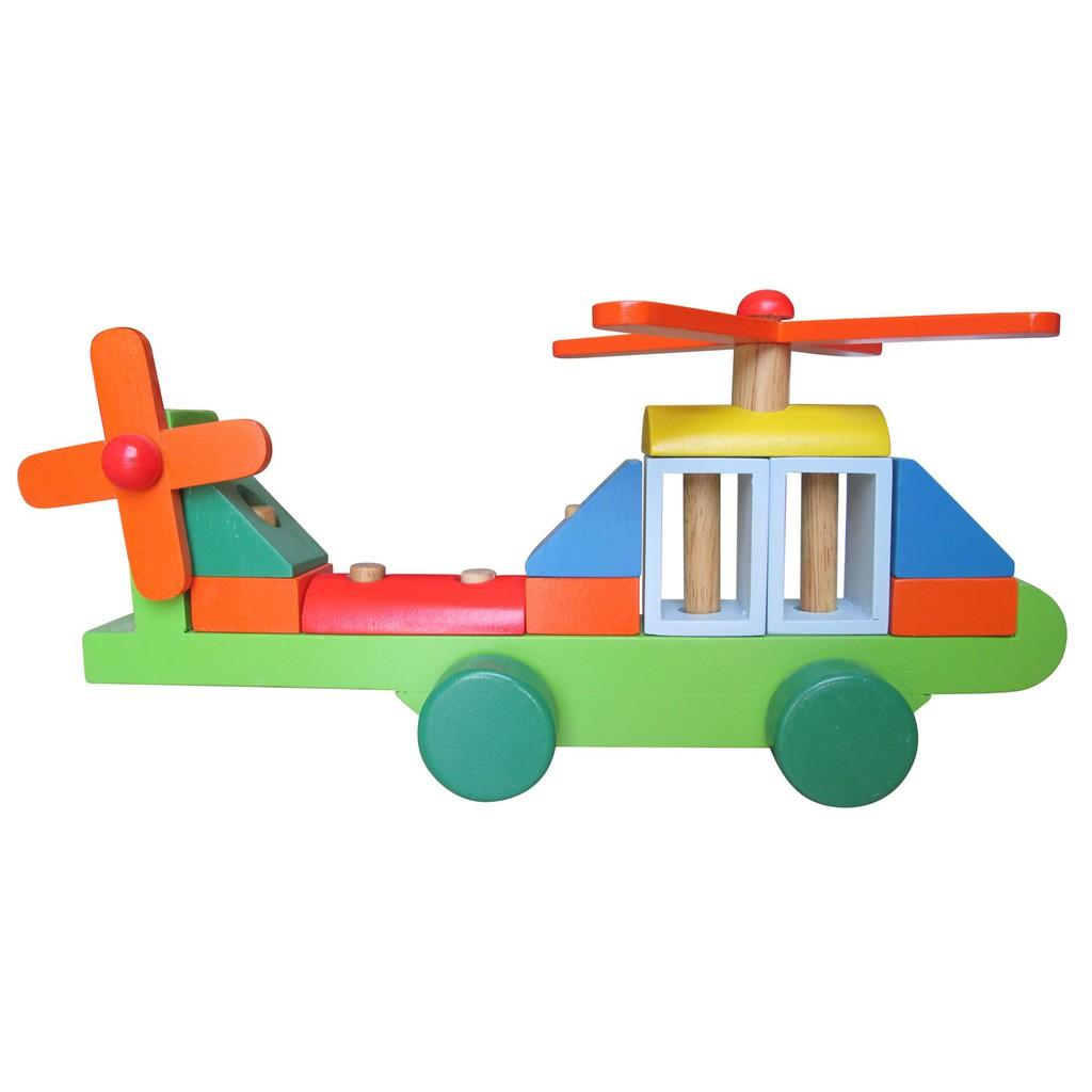 Máy bay trực thăng lắp ráp đồ chơi gỗ thông minh cho bé