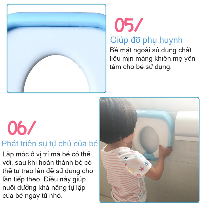 Bệ ngồi toilet cho bé - Bệ đi vệ sinh cho bé - Bệ thu nhỏ bồn cầu cho bé - Bệ lót thủ nhỏ bồn cầu có tay vịn