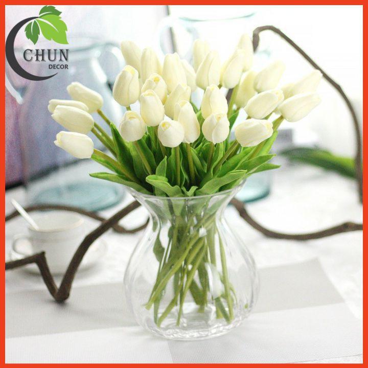 Hoa giả, bó hoa tulip cao su non mềm mịn như thật