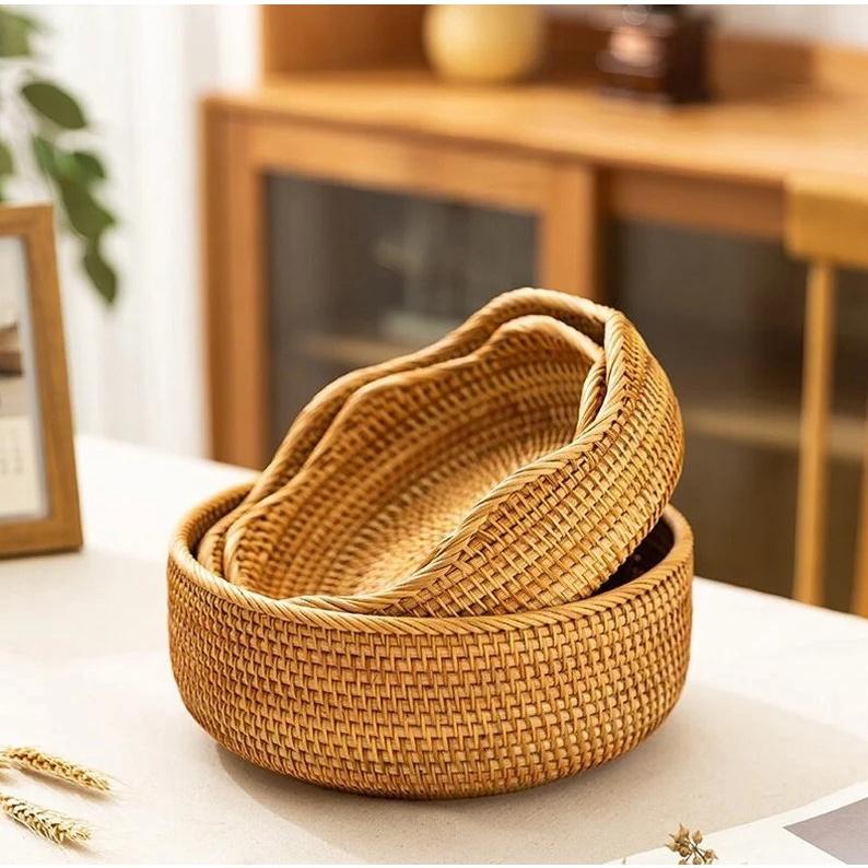 Rổ mây tre đan cao cấp đựng đồ khô, trái cây, bánh kẹo hạt - Rattan basket tray | Tre Làng