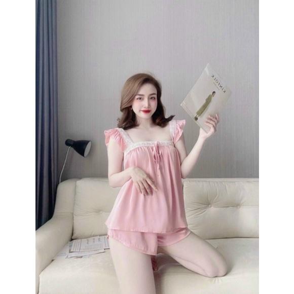 Đồ Bộ Sexy Nữ, Đồ Ngủ Mặc Nhà Hai Dây Quần Short Chất Lụa Latin Cao Cấp