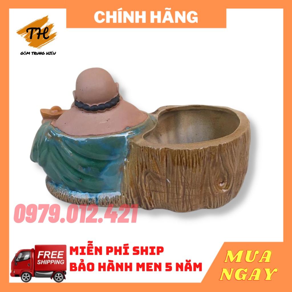 Chậu tượng Phật Di Lặc ngồi gốm Bát Tràng trồng cây bonsai tiểu cảnh đẹp