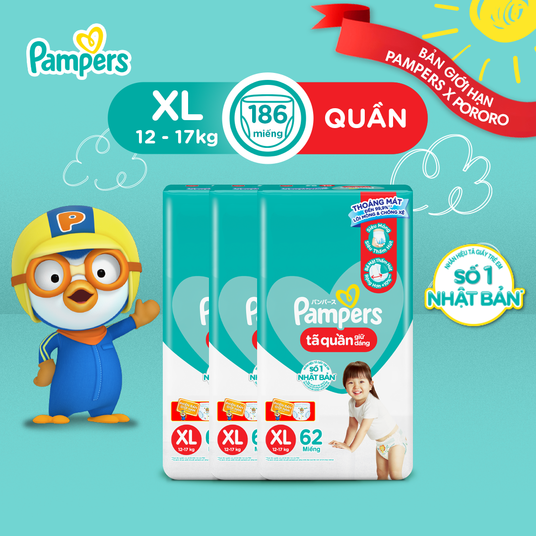 Combo 3 Tã/ Bỉm Quần PAMPERS Giữ Dáng Gói Đại Size M/ L/ XL / XXL , Chống Xệ