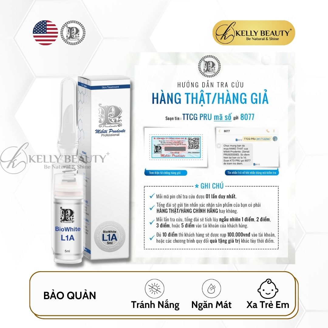 Son Khử Thâm Môi Mibiti Prudente Biowhite L1A – Khử Thâm Môi, Dưỡng Hồng Môi Tự Nhiên - Kelly Beauty