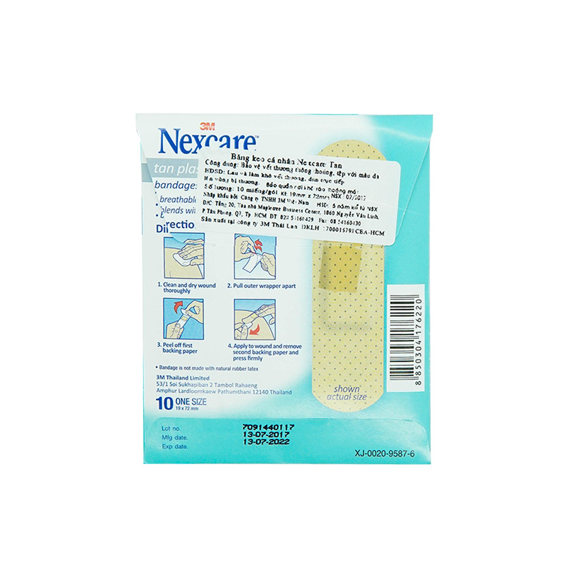 Băng keo cá nhân Nexcare 3M 19x72mm Màu da, keo siêu dính, co dãn tốt, thông thoáng TANS10