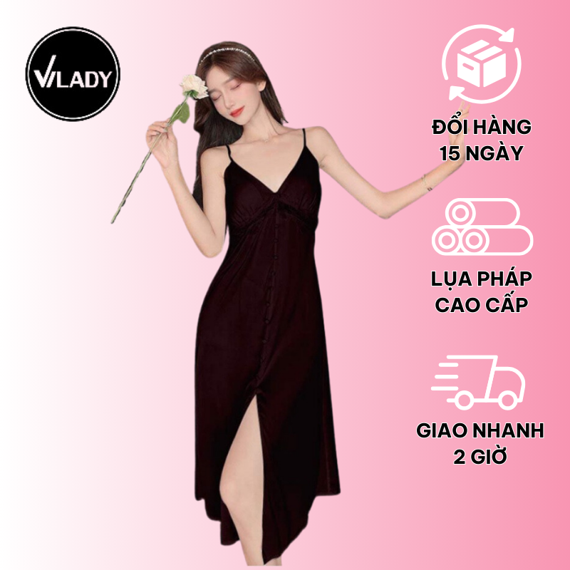 Váy Ngủ Nữ, Váy 2 Dây Lụa Mềm Quyến Rũ Vilady - V123 Màu Đen Huyền Bí, Thiết Kế Siêu Sang, Chất Liệu Lụa Pháp Lụa Latin Cao Cấp - L