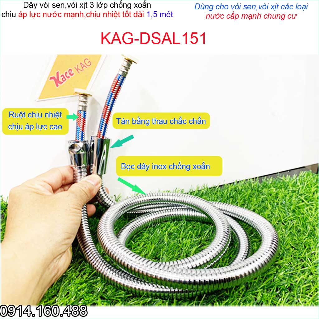 Dây sen chịu nhiệt chịu áp KAG-DSAP151 dây vòi tắm hoa sen- vòi xịt vệ sinh 1.5m chống xoắn chịu áp chịu nhiệt siêu bền