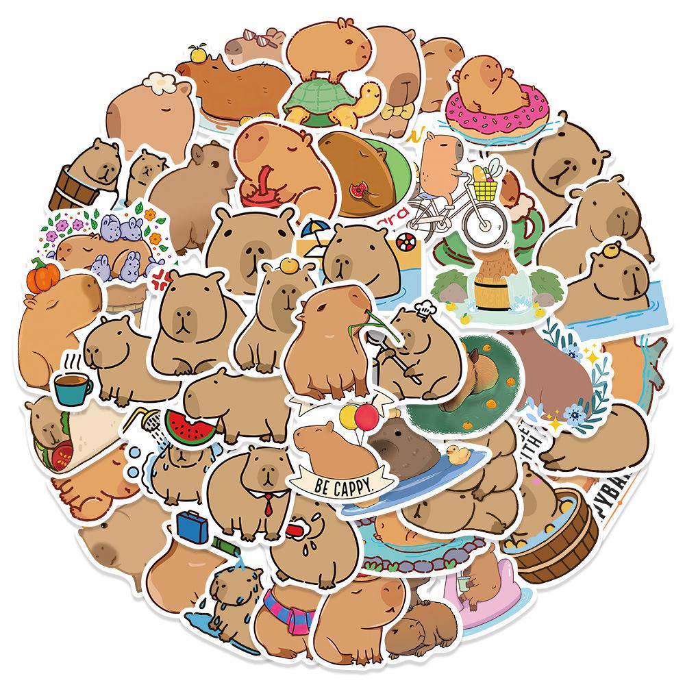 Sticker capybara chuột lang nước hoạt hình cute dán mũ bảo hiểm, guitar, ukulele, điện thoại, sổ tay, laptop-mẫu S66