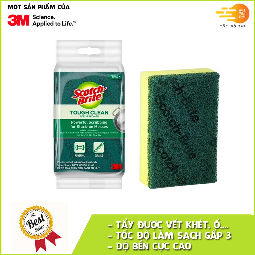 Miếng cước cọ rửa siêu sạch có mút Scotch-Brite 3M CR-SSG1 - Rửa chén siêu nhanh, hàng nhập từ Thái Lan, Lấy sạch vết bẩn cứng đầu