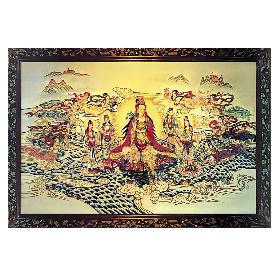 Tranh treo tường trang trí nhà cửa mẫu quan âm bồ tát cán gỗ MDF, Tranh Phật Giáo Hình Phật 3077