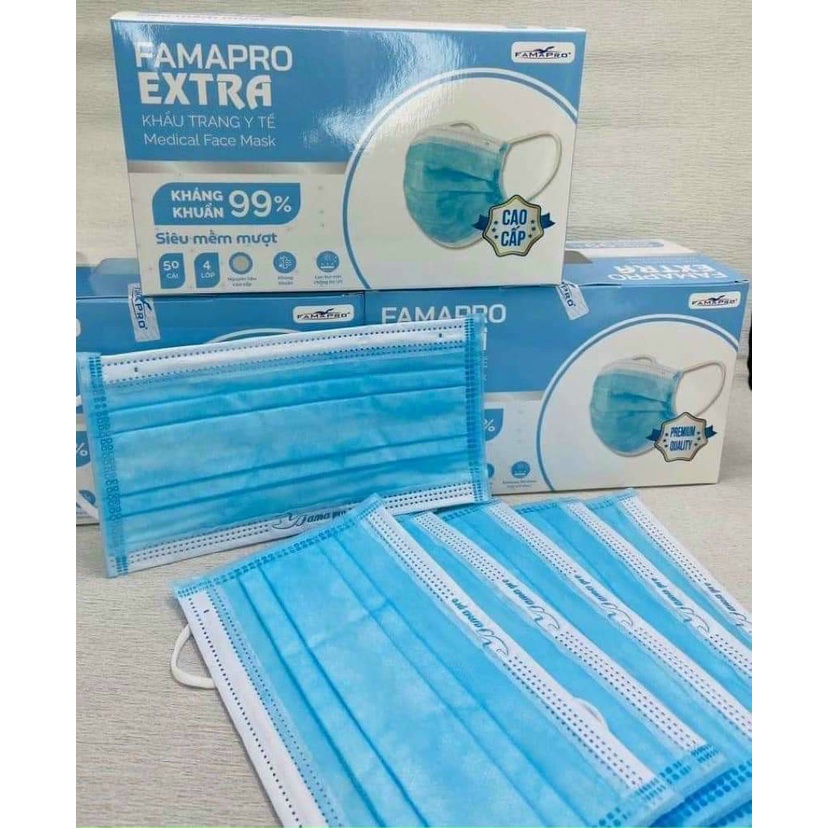 [HỘP - FAMAPRO EXTRA] - Khẩu trang y tế kháng khuẩn 4 lớp Famapro Extra (50 cái/ hộp)