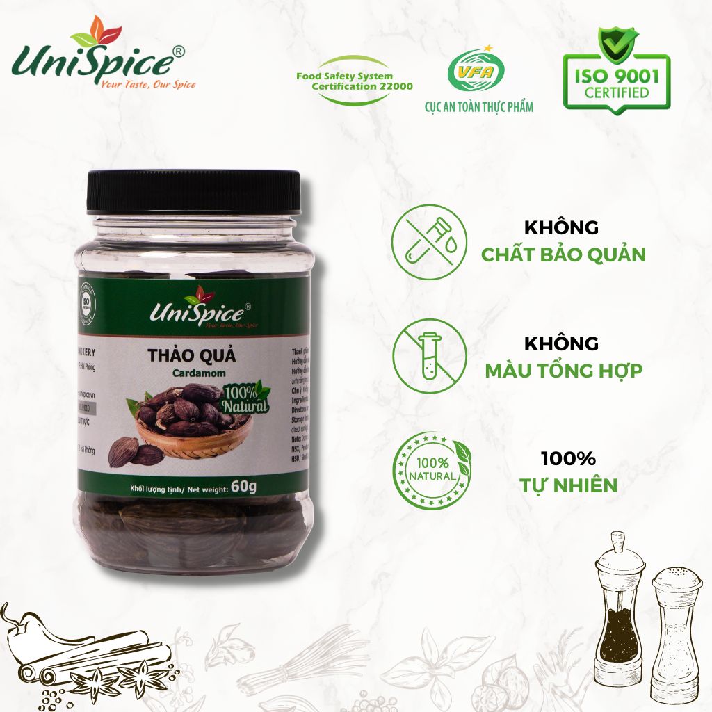 Thảo quả UniSpice lọ 60gr- Gia vị tự nhiên/ gia vị nấu phở bò