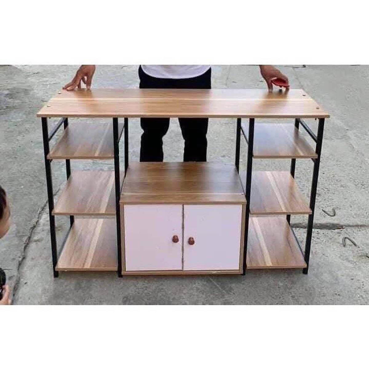 Kệ lò vi sóng đôi, tủ bếp để lò nướng đa năng hiện đại khung sắt sơn tĩnh điện 3 ngăn