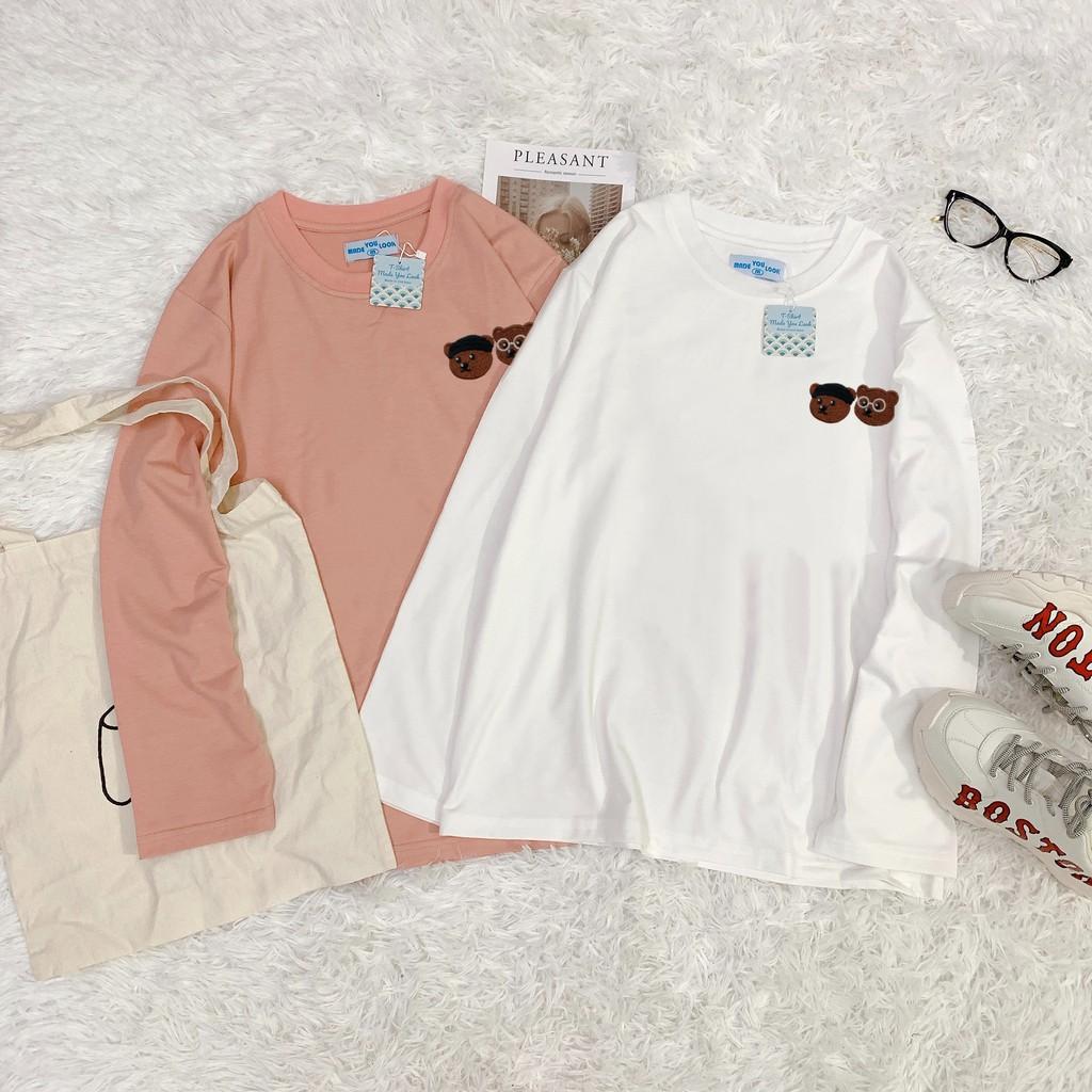 Áo Thun Tay Dài Unisex Thêu ĐẦU GẤU Thu Đông