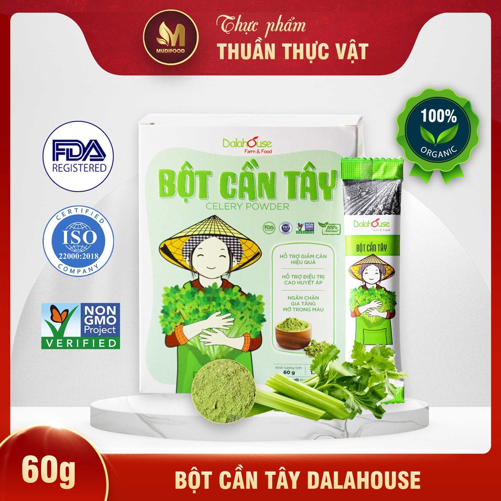 Bột Cần Tây Hữu Cơ Nguyên Chất Sấy Lạnh Dalahouse - Ổn Định Hệ Tiêu Hóa, Detox, Thải Độc, Thanh Lọc Cơ Thể, Giảm Căng Thẳng Mệt Mỏi, Hỗ Trợ Giảm Cân, Cải Thiện Sức Khỏe Tim Mạch, Chống Oxy Hóa, Giảm Cholesterol Xấu - Người Tập Gym, Yoga, Eat Clean