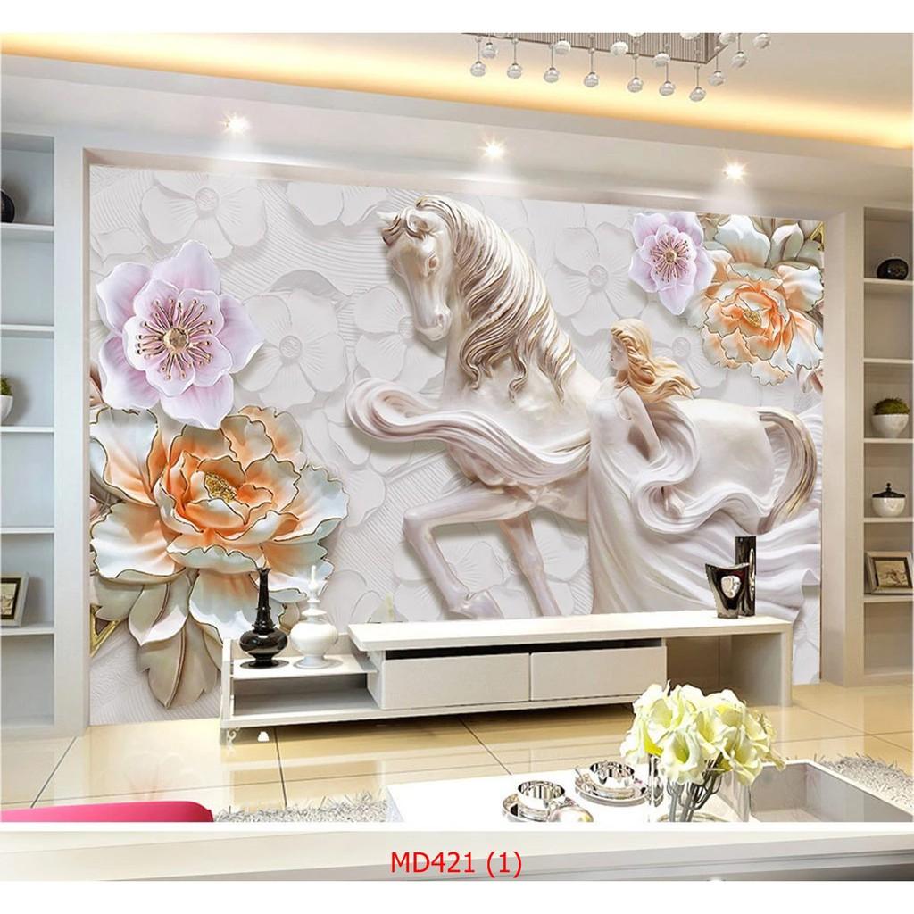 Tranh dán tường Tranh Mã đáo thành công tài lộc phú quí, Tranh dán tường 3d hiện đại