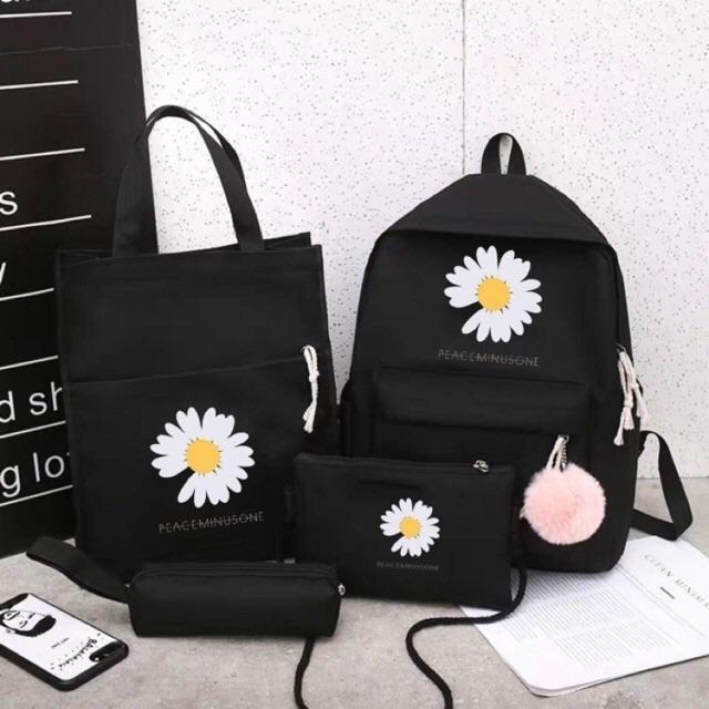 Balo Combo Set 4 Món đi học Hình Hoa Cúc Trắng Siêu Hot