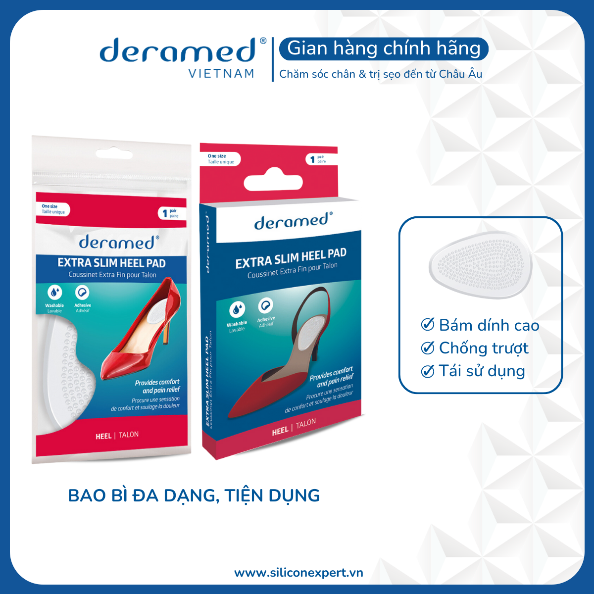 LÓT GÓT GIÀY SIÊU MỎNG DERAMED SIÊU ÊM ÁI & CHỐNG ĐAU GÓT CHÂN PHÙ HỢP GIÀY DA, GIÀY THỂ THAO - 1 CẶP CÓ THỂ TÁI SỬ DỤNG SẢN XUẤT TẠI TÂY BAN NHA