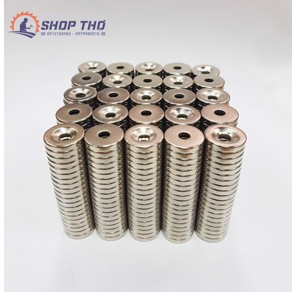 Nam châm trắng tròn có lỗ 25x5mm set 3 cái