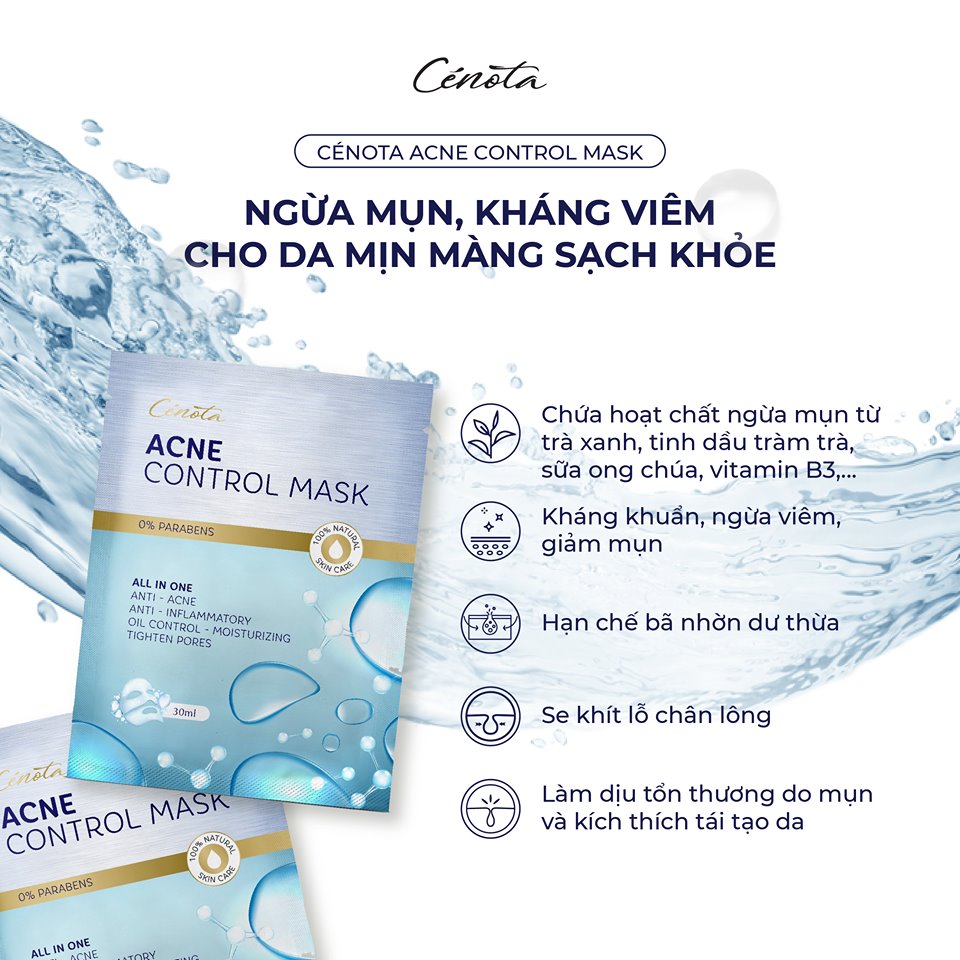 Combo 3 Mặt nạ hỗ trợ điều trị mụn Dưỡng Ẩm Sáng Da Cenota Acne Control