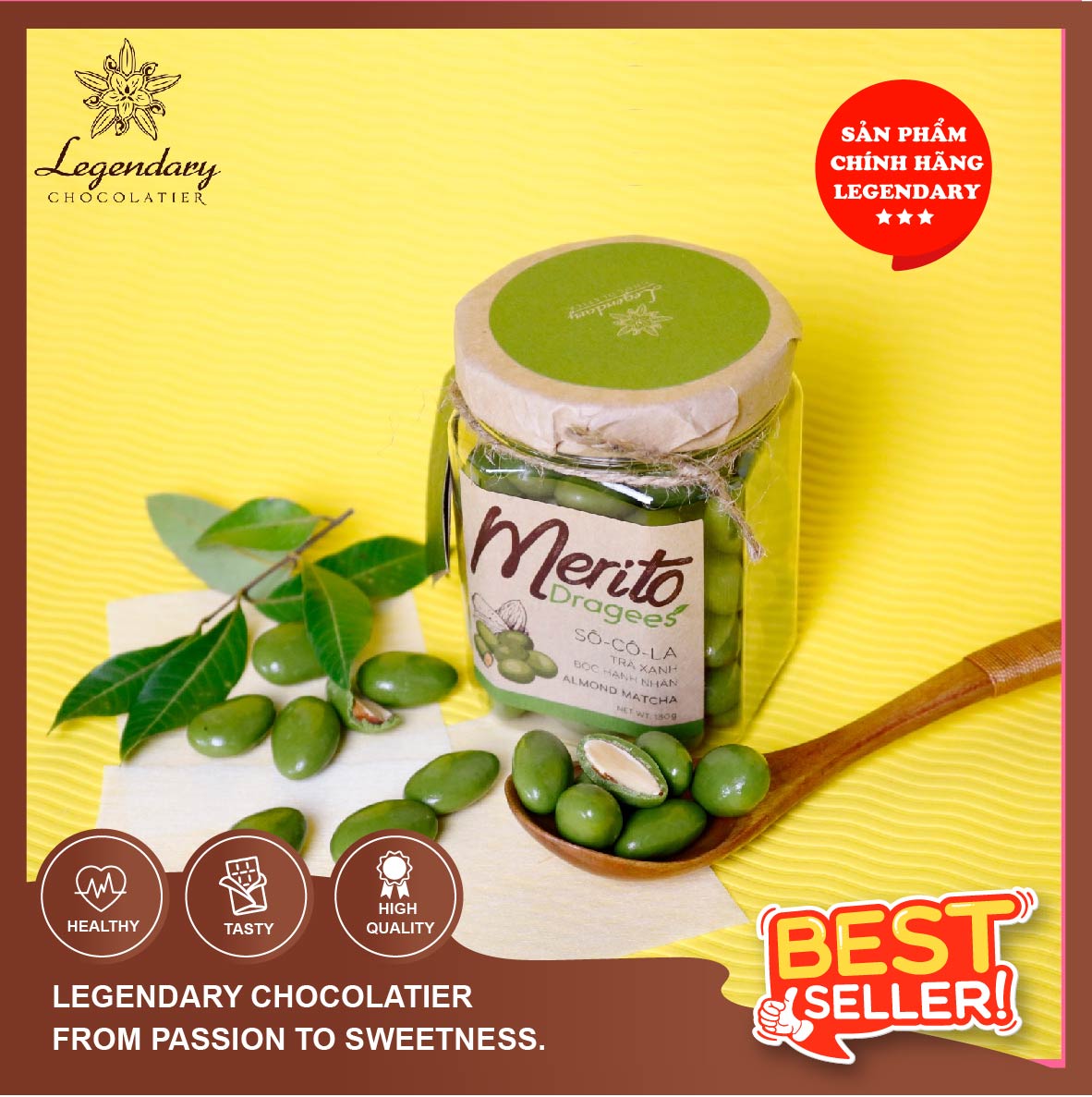 Best seller Socola Legendary - Dragees Socola bọc Hạnh nhân vị Trà xanh hũ 180g