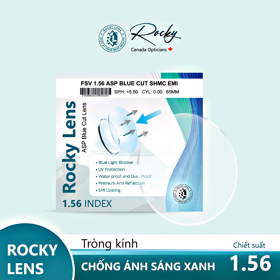 Tròng Kính Rocky Bluecut 1.56 ASP Chống Ánh Sáng Xanh