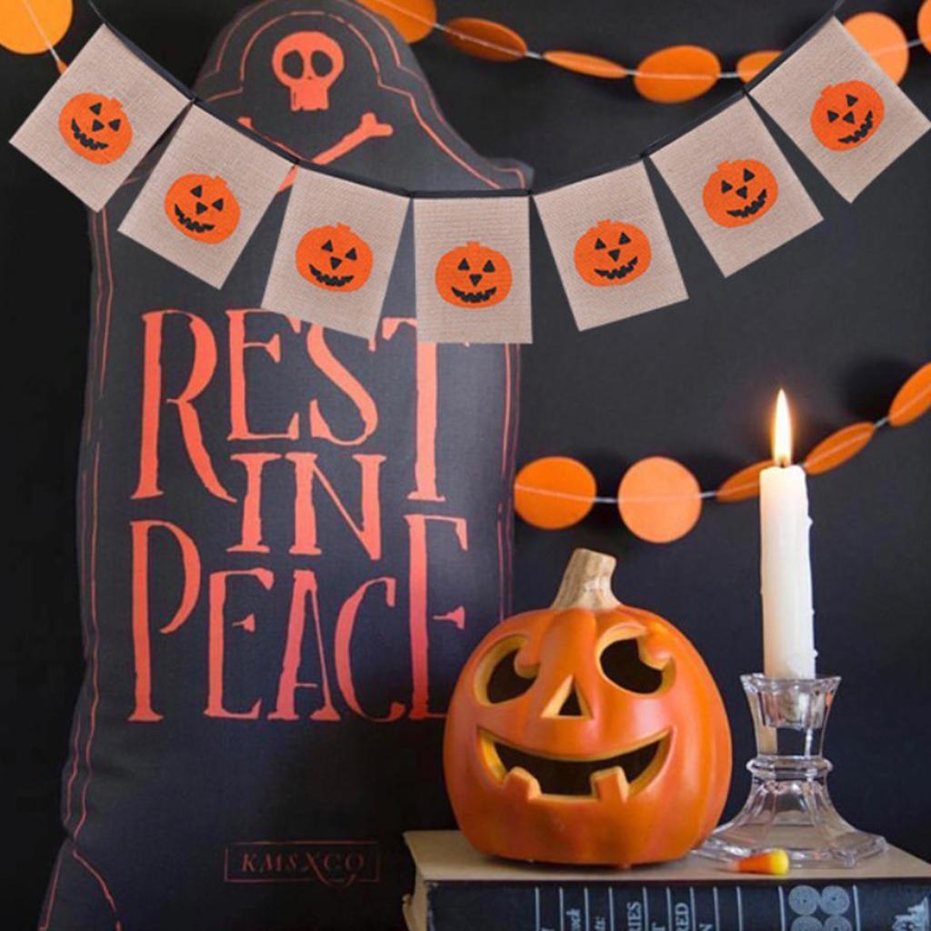 Halloween Pumpkin Bunting Burlap Banner Garland Party Wall Hanging Decor