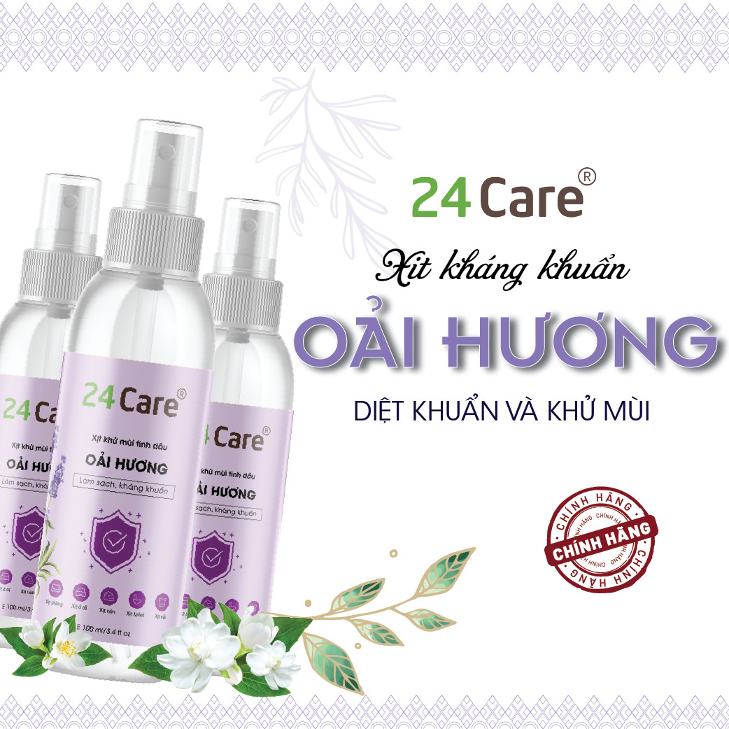 Combo 2 chai Xịt Phòng Tinh Dầu Oải Hương Hữu Cơ Organic 24Care 100ML/Chai - Kháng khuẩn - Khử mùi hôi - Đuổi muỗi - Côn trùng - Giúp thư giãn, cải thiện giấc ngủ - Giảm căng thẳng