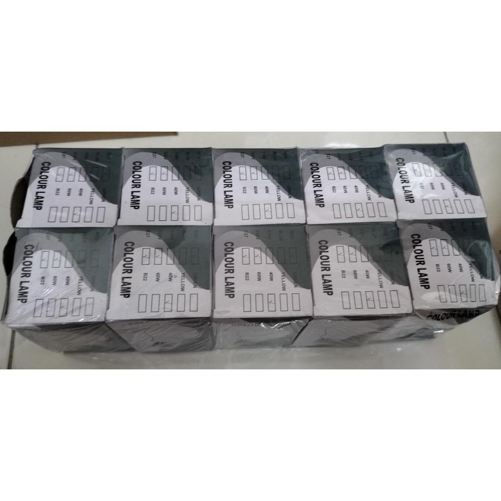 Bóng đèn sợi đốt thủy tinh màu đỏ, xanh, vàng chống rung E27 220V 40W
