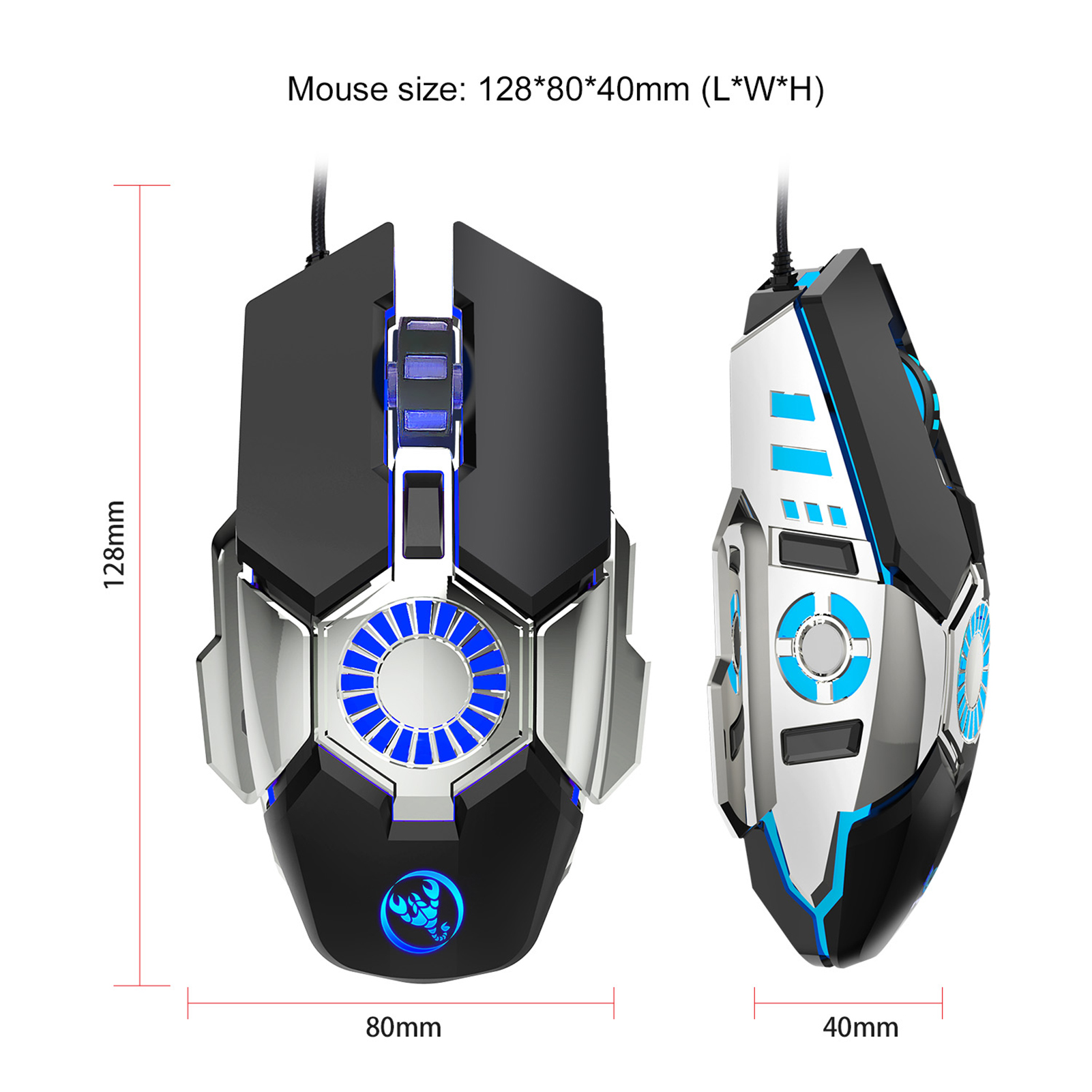 HXSJ J700 Macro Programmable Gaming Mouse Colorful Breathing Light Gaming Mouse with Adjustable DPI for PC Notebook