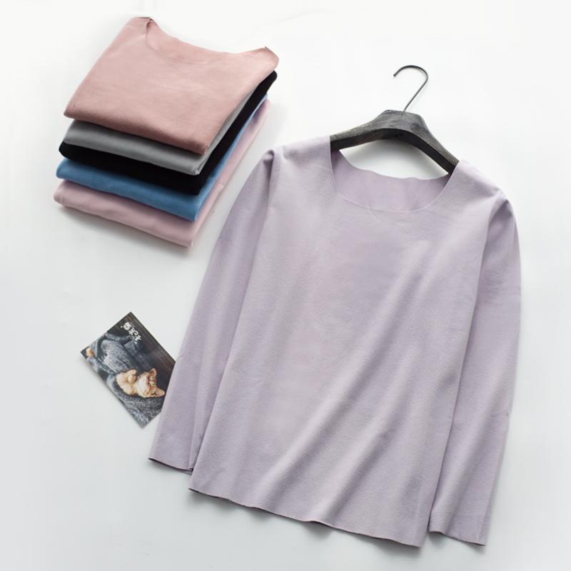 Áo Giữ Nhiệt Lót Áo Màu Trơn Dài Tay Giữ Ấm Mùa Đông Plus Nhung Mềm Mại Hàng Ngày Undershirts Cổ Tròn Liền Mạch Quần Áo