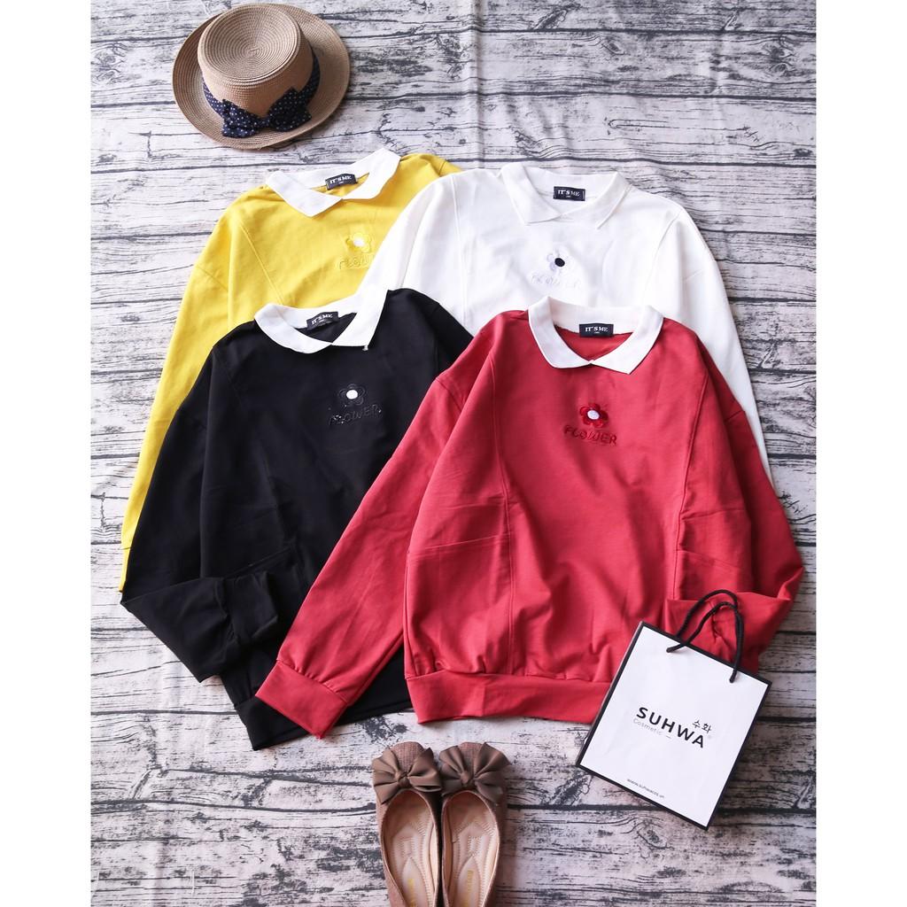 ÁO NỈ THÊU HOA PHỐI CỔ POLO