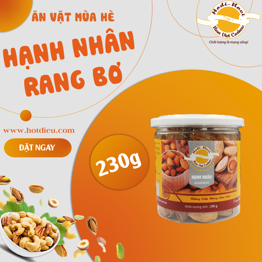 Hạt hạnh nhân vị bơ ăn liền còn vỏ dễ bóc hũ 230g