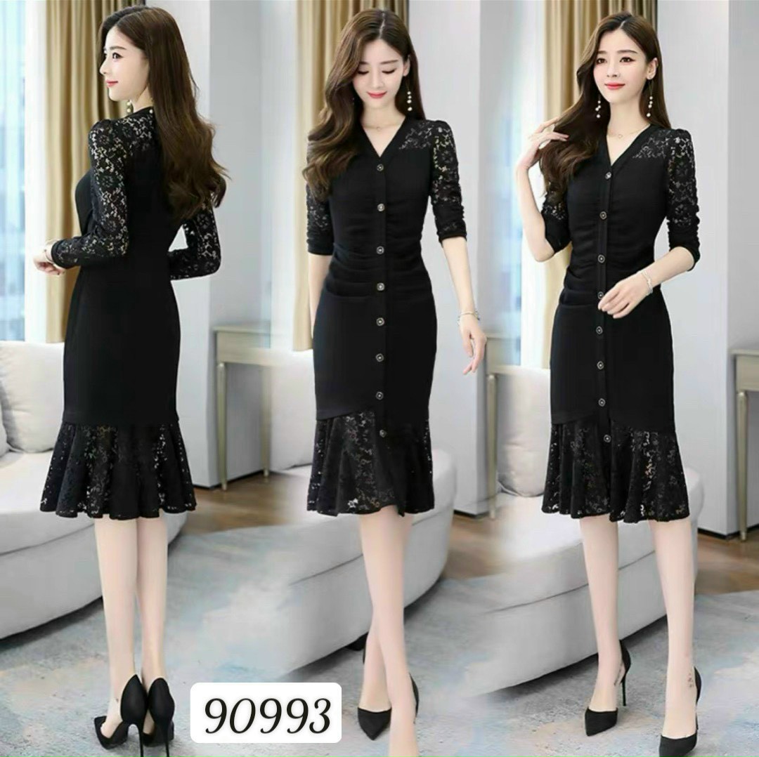 ĐẦM UMI PHỐI REN CỔ TIM D90993