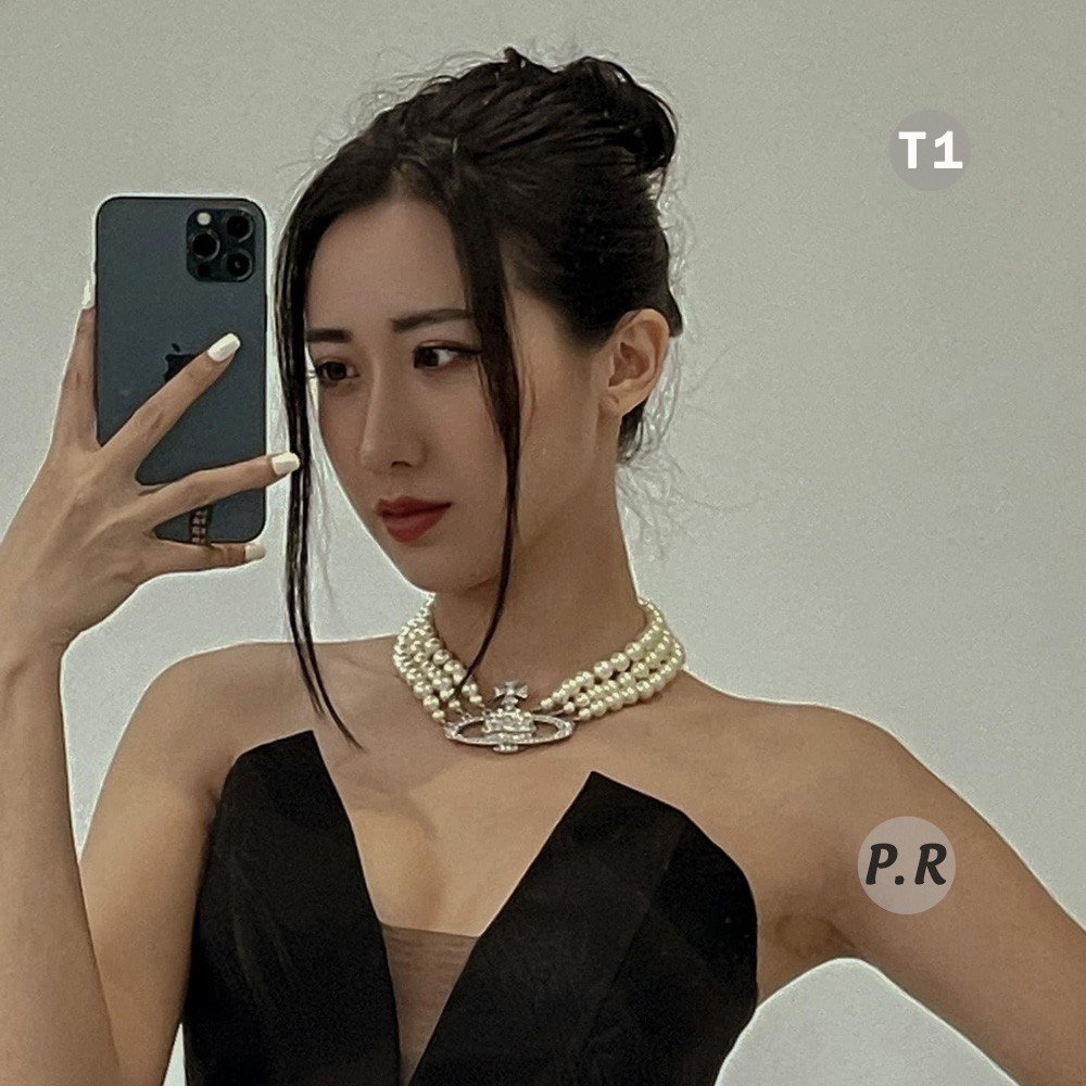 Dây chuyền ngọc 3 tầng đeo sang chảnh dành cho nữ.