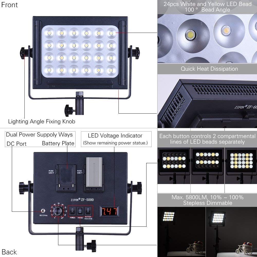 Đèn Led Video ZIFON ZF-5000 + Nguồn Adaptor/ Pin sạc, Hàng nhập khẩu